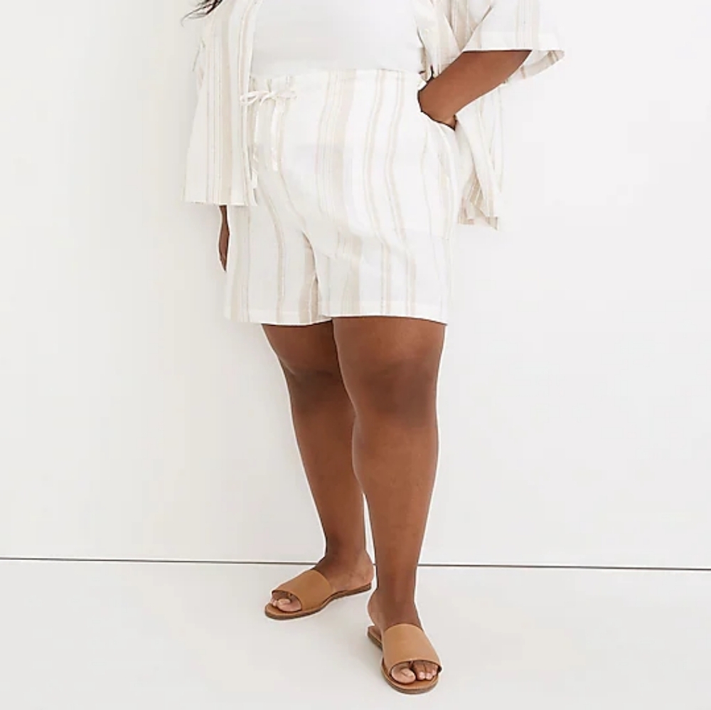 2X Madewell Striped Linen-Blend Pull-On Paperbag Shorts